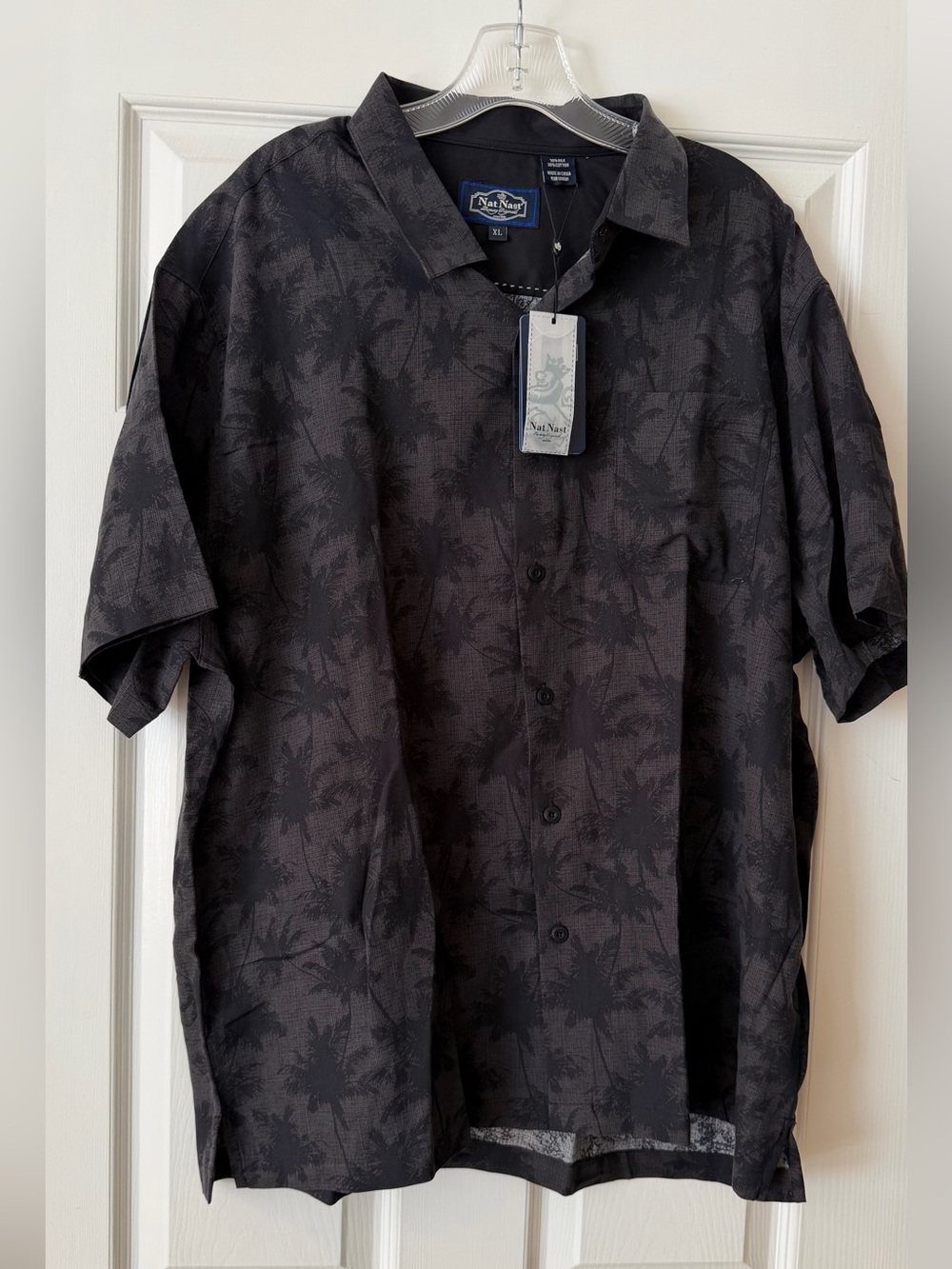 NWT Nat Nast Black Silk Blend Palm Print Camp Shirt XL Hawaiian Button Up